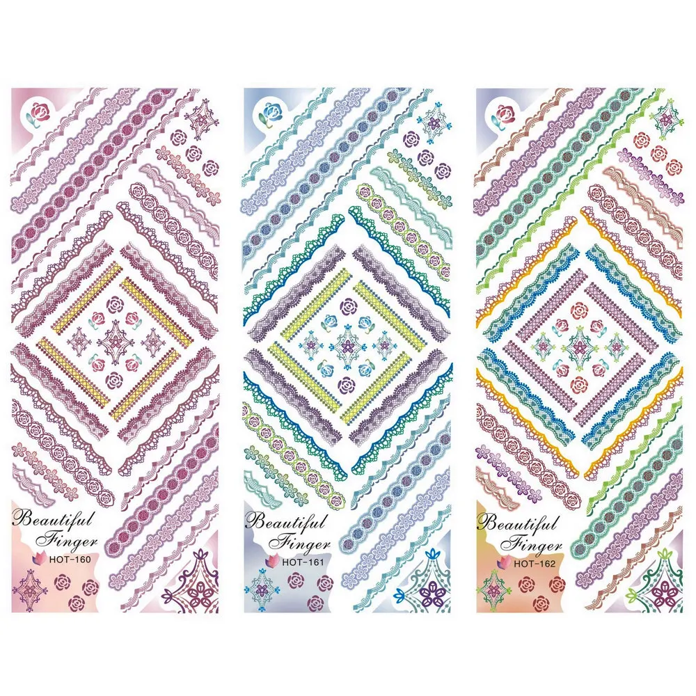 

3PCS/LOT NAIL ART TATTOOS STICKER WATER SLIDER DECAL FULL COVER VINTAGE PATTERN LACE LINE WAVE ORNAMENTS160-162