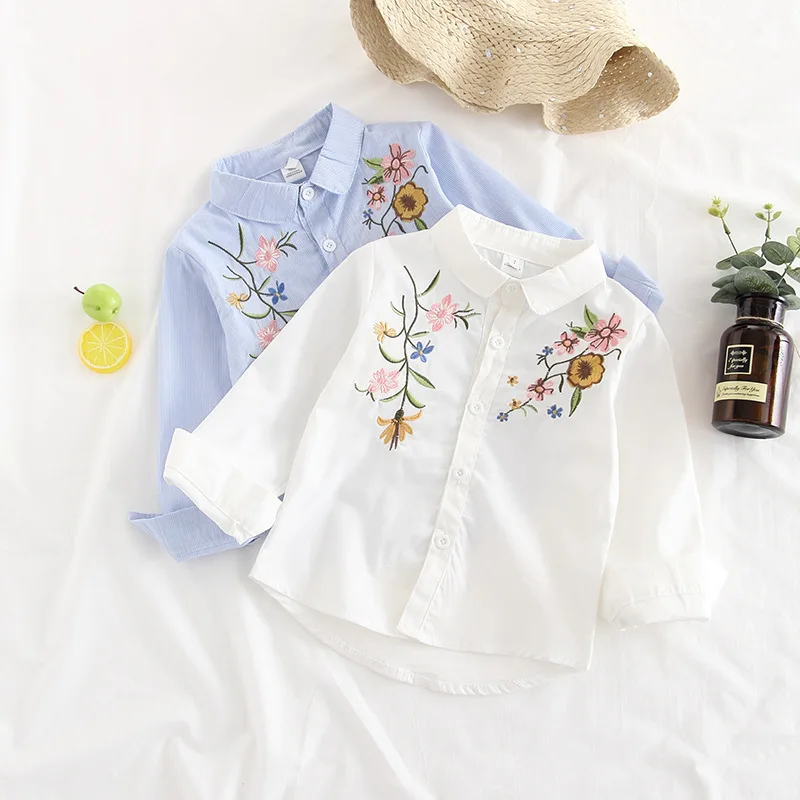 Baby Girl White Blouse Embroidery Floral Children Blouse Brand Design