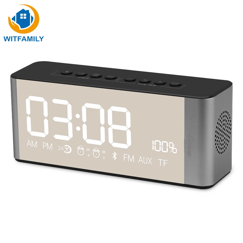 

Portable Wireless Bluetooth Digital LED Mirror Alarm Clock Electronic Snooze LCD Display Speaker Table Desktop Decoration Clock