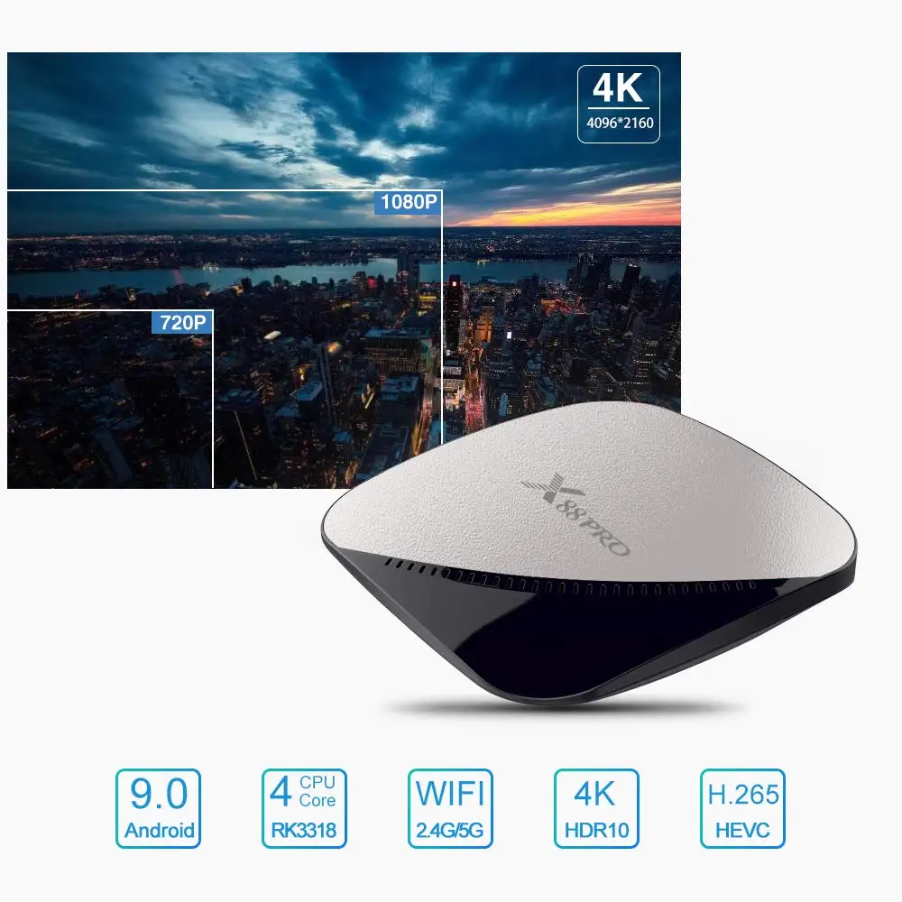 X88 Pro Android 9.0 Rockchip RK3318 Quad Core WiFi H.265 Google Player TV Box 2+16G