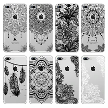 Винтажный Мягкий чехол из ТПУ с цветочным кружевом и мандалой для iPhone 8, 7, 6, 6S Plus, X, 5S, SE, Xs Max, Xr, Модный черный чехол для телефона s Capa