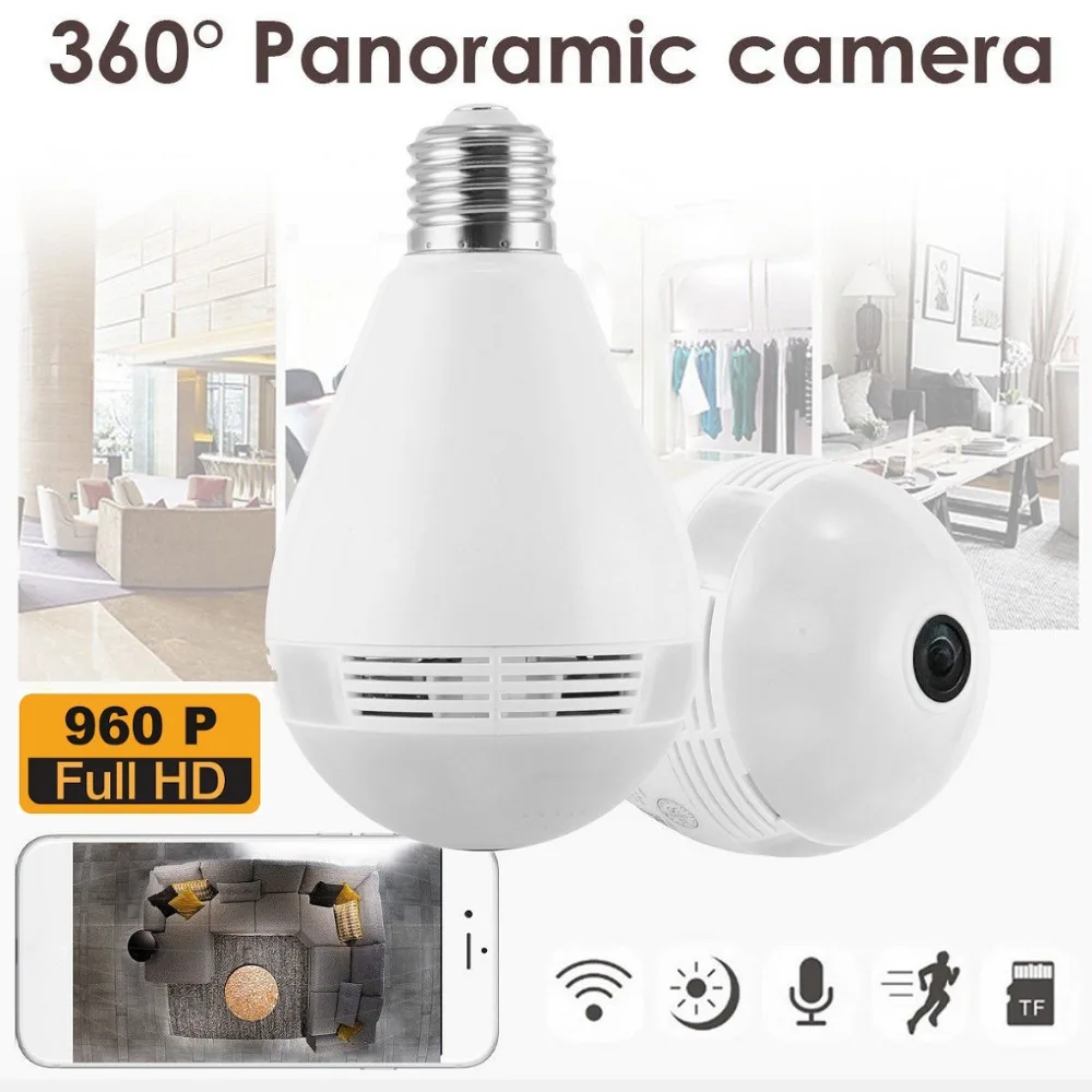 360 Degree E27 RGB Smart WiFi LED Light Camera Bulb with Motion Sensor V380 960P Wireless IP Recorder for Home Security