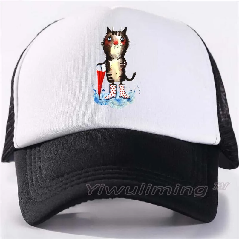 

New Summer Trucker Caps Cat and Stuff Cool Summer Black Adult Cool Baseball Mesh Net Trucker Caps Hat for Men Adjustable
