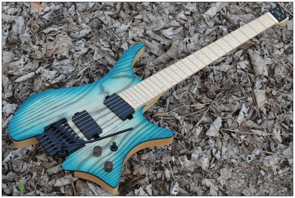 

Top quality FDHL-017 transparent blue color solid Ash body maple fretboard black hardware headless guitar , Free shipping