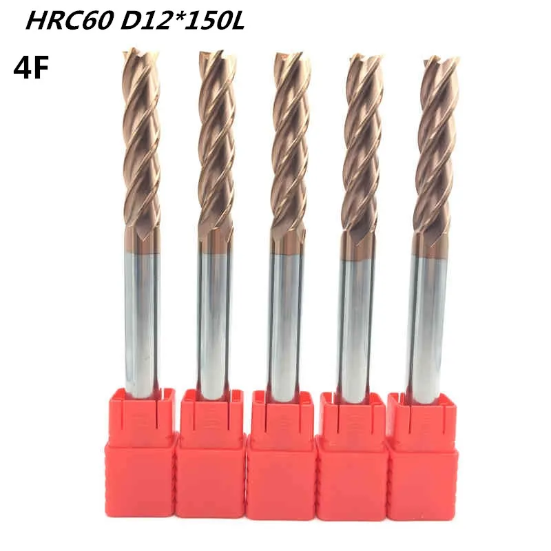 

5Pcs 4F-D12*150L hrc60 carbide End Mills tungsten Carbide Square Flatted End Mill 4 Flute Cutting diameter 12mm Milling Cutter