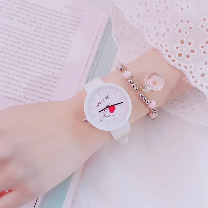 

Love Heart Design Quartz Watch Women Cute Laides Casual Watches Silicone Simple Women's Wristwatch Student Girls Watch Clock