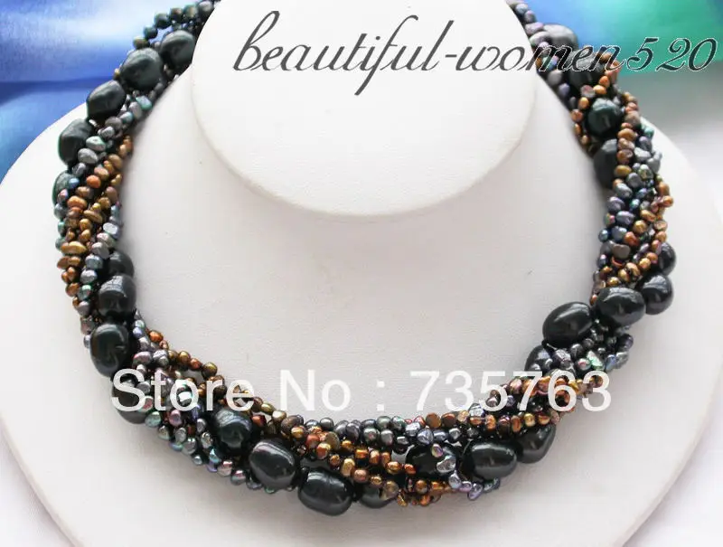 

NEW 7row 13MM BLACK COFFEE BAROQUE CULTURED PEARL NECKLACE