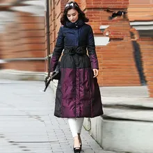 Новая зимняя коллекция женское теплое пуховое пальто элегантное фиолетовое приталенное с бантом женские удлиненные тонкие куртки парка ветрозащитная