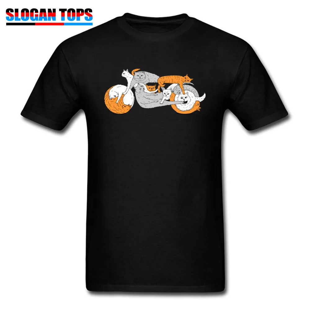 100% Cotton Men Short Sleeve Normal T-shirts Custom Tops Shirts Family Party O Neck Tshirts Drop Shipping Funny Biker Cat Cafe Racer Motorcycle Kitten black