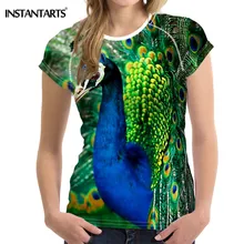 INSTANTARTS Спорт бег T рубашка Для женщин 3D животных павлин печати Йога Фитнес футболка Дамы быстросохнущая круглым вырезом Верхняя одежда футболка