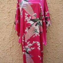 Продвижение ярко-розовый винтажный женский шелковая ночная рубашка с принтом Lounge халат классический кимоно платье очаровательное домашнее платье один размер