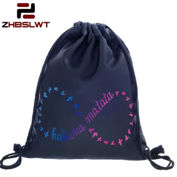 

ZHBSLWT New Fashion Hakuna InfInity Black 3D Printing Drawstring Bag Women Backpack Travel Softback Women Mochila -082