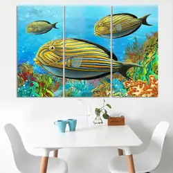 3 Панель большие красочные рыбы холст картины oceanscapes 3 предмета стены Книги по искусству кокосовое Домашний декор море картина уникальный