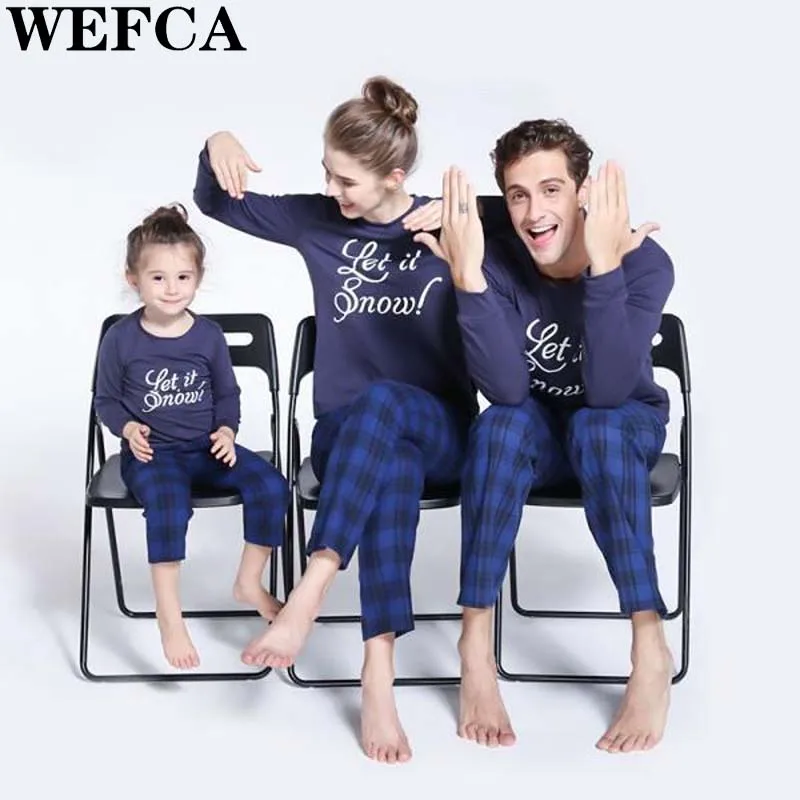 

Family Matching Pajamas Parents Daughter Son Sleepwear Homewear Mother Father and Me Letter Tops Plaid Long Pants Outfits