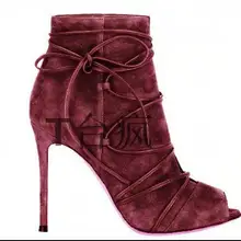 Конструктор женщины замши на высоком каблуке ботильоны, босоножки, peep toe женщин короткие сапоги свадебные платья партии женской обуви плюс размер