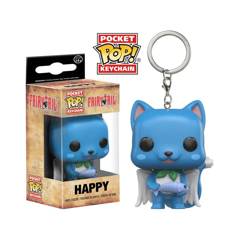 

FUNKO POP Pocket Pop Keychain Official Fairy Tail Happy pvc Action Figure Model Toys For Children Christmas Present Gift