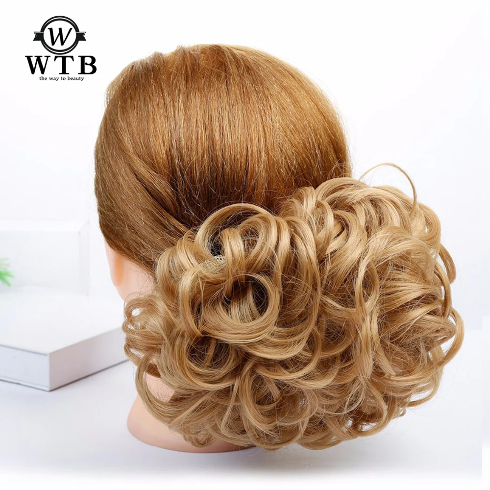 

WTB Synthetic Hairpieces Elastic Nose buckle fixed Women's Elastic Net Curly Chignon With Combs Updo Cover Hair Bun