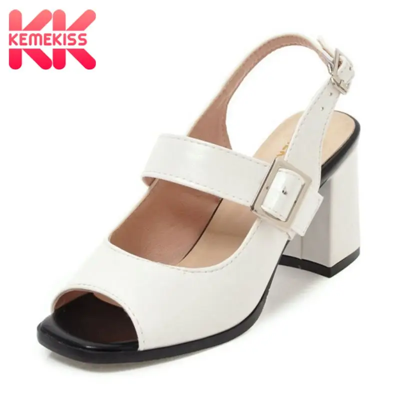

KemeKiss Big Size 34-47 4 Colors Women Peep Toe High Heel Sandals Women Metal Buckle Strap Shoes Women Heels Dating Footwear
