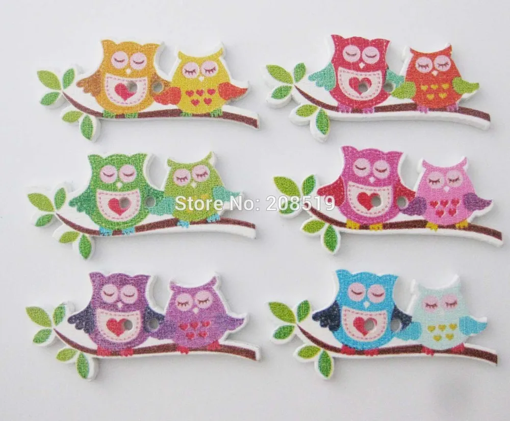 

WBNWNN Animal wood button owl stand on a leaf 100pcs randomly mix wooden buttons scrapbooking accessories