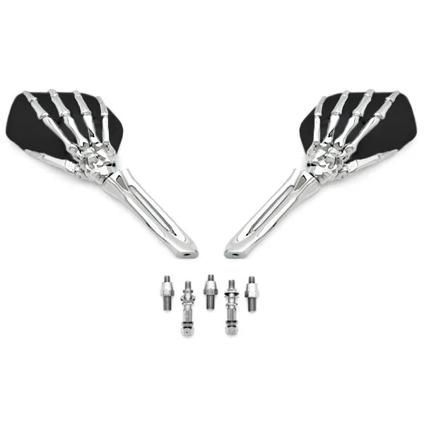 

Free Shipping Black/BlackChrome Skeleton Hand Motorcycle Mirrors For Harley Davidson Softail Cross Bones Deuce Rocker