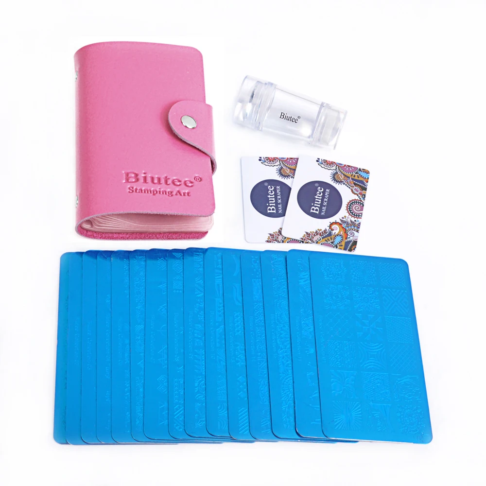 

Biutee Nail Stamp Plates set 15 plate 1Stamper 2Scraper 1storage bag Nails Art Stamping Plate Scraper Stamper Set Leaves F