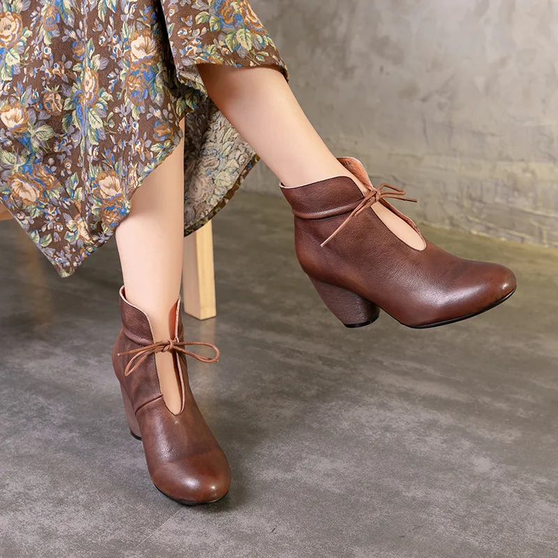 

Artdiya Original Autumn New High Heels Women's Shoes Retro Lace-up Genuine Leather Fashion Four Seasons Handmade Shoes XM18D0031