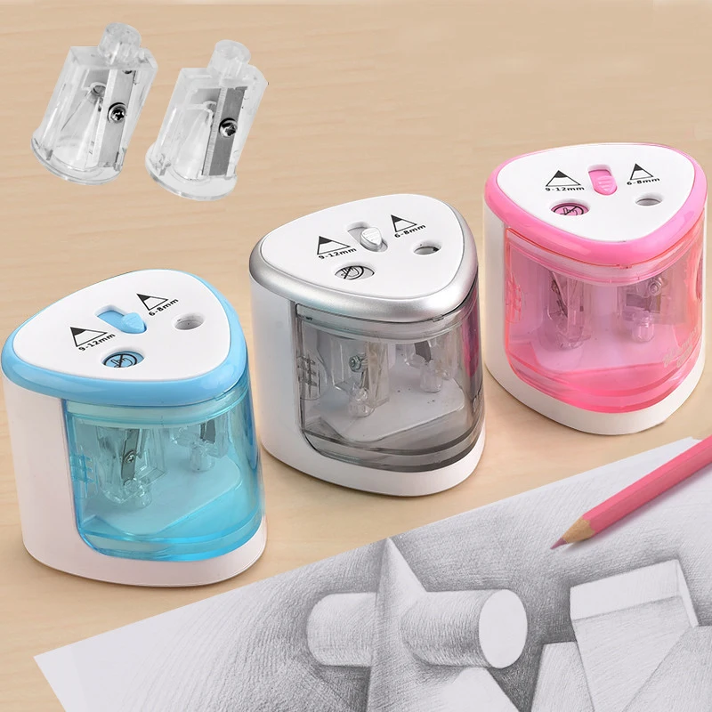 Electric Two Holes Pencil Sharpener Desktop Student Automatic Pencil