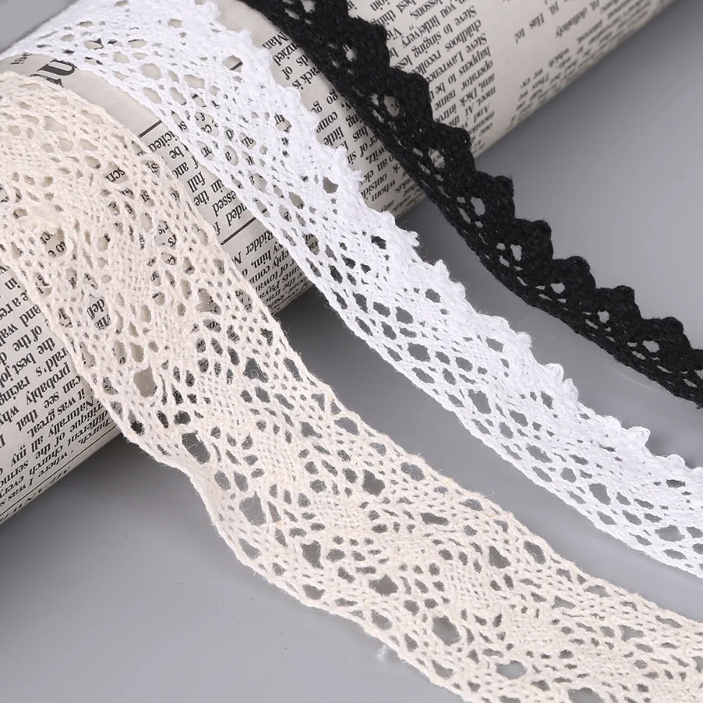 

5 Yard/lot Beige/White/Black Color Cotton Crocheted Lace Ribbon For Sewing Decoration Patchwork Cotton Lace Ribbon
