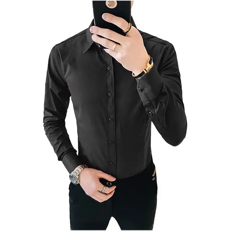 

7 Colors Spring Summer Plain Color Tuxedo Shirt Men Formal Mens Office Shirts Long Sleeve Plus Size Men Wedding Shirt XXXXXL