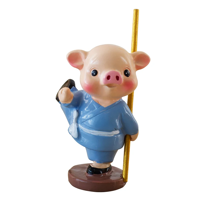 

Creative Cartoon Kung Fu Pig Doll Ornaments Cute Little Pig Figurines Car Decoration Accessories Resin Crafts Home Decor Gifts
