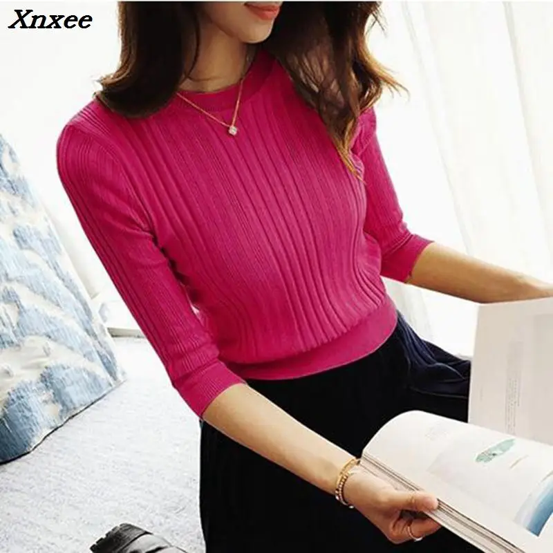 Xnxee The new 2018 half sleeve cotton Crewneck sweater female sleeve head sleeve shirt five solid tight sweater thin repair Xnxee The new 2018 half sleeve cotton Crewneck sweater female sleeve head sleeve shirt five solid tight sweater thin repair