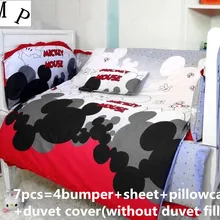 Промо-акция! 7 шт., детское постельное белье с рисунком, льняное постельное белье, детская кроватка, комплект постельного белья(бампер+ простыня+ наволочка+ пододеяльник