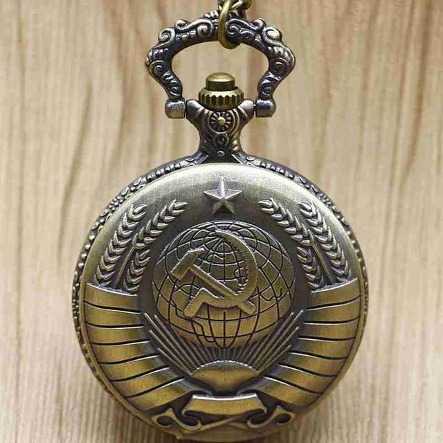 Новые советские серпы Молоток Стиль кварцевые карманные часы для мужчин винтаж бронза ожерелье кулон часы с цепочкой# TD2018 - Цвет: BRONZE