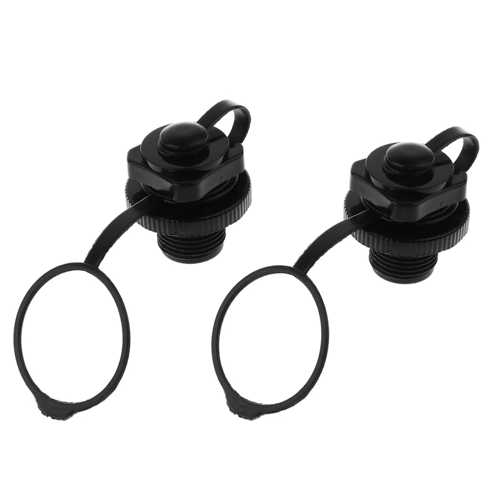 2 Pcs Durable Plastic Safety Air Valve Nozzle for Inflatable Boat Rubber Kayak Tender Raft Mattress Airbed Black 