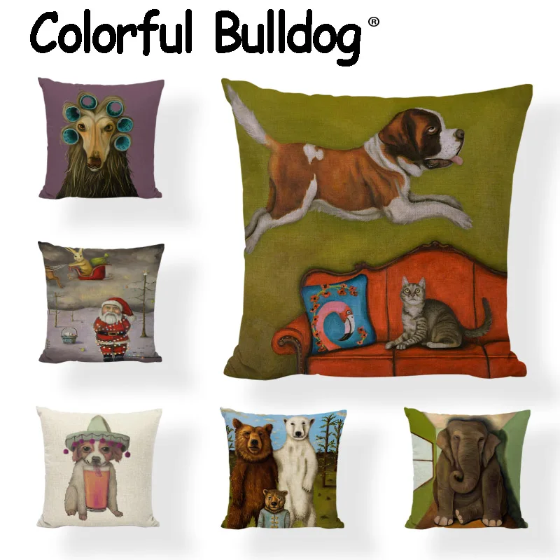 Wholesale Animal Oil Painting Cushion Cover French Bulldog Pug 17*17In Goat Juice Hat Rabbit Pillowcase Decor Home Office Couch | Дом и сад