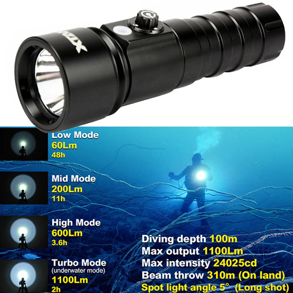 XTAR linterna de buceo 4 1100 lúmenes modo luz LED linterna táctico D26 lámpara subacuática - 1