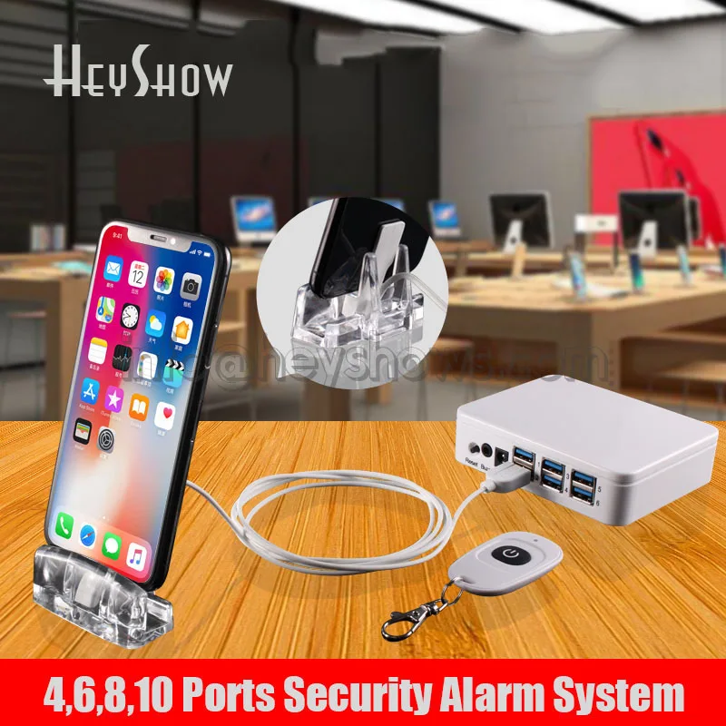 Mobile Phone Security Display Acylic Stand Tablet Burglar Alarm System Cellphone Anti Theft Alarm Box For Retail 4 6 8 10 Ports