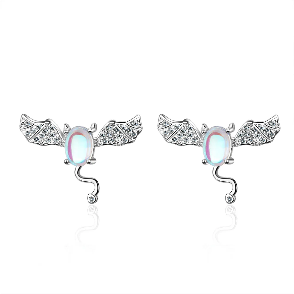 

Luxury Cute Bat Animal Opal Crystal Stone 925 Sterling Silver Female Stud Earrings Jewelry For Women Anti Allergy Cheap Gift