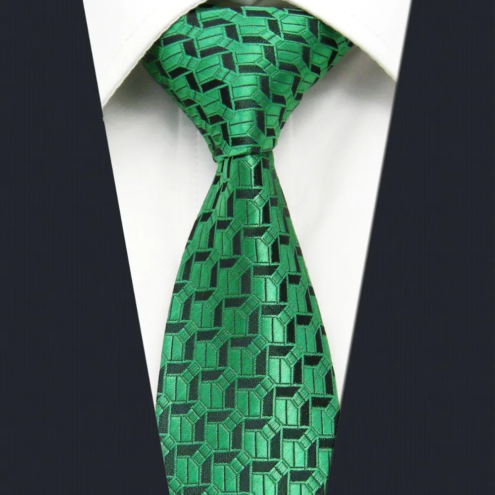 AZ19 Green Black Geometric Skinny Necktie Silk Wedding Fashion Slim Necktie Novelty Dress Groom