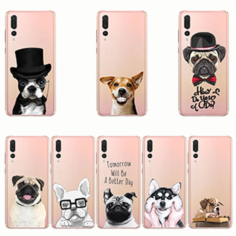 

Animal Cute Pug Dog Pattern Design Soft Silicon Phone Cases Cover for huawei p8 p9 p10 p20 lite plus pro
