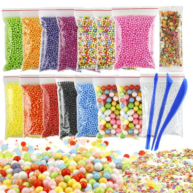 

15 Pack Colorful Styrofoam Foam Balls for Slime Party Decoration with Slime Tools and Fruit Slice for Slime Making Art DIY Cra