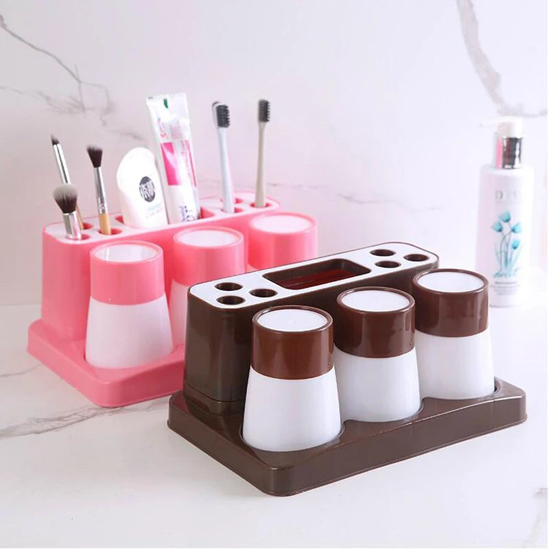 

BS050 Three of family Simple Fashion plastic toothbrush double rack toothbrush holder wash gargle cup set 25*15.5*11cm