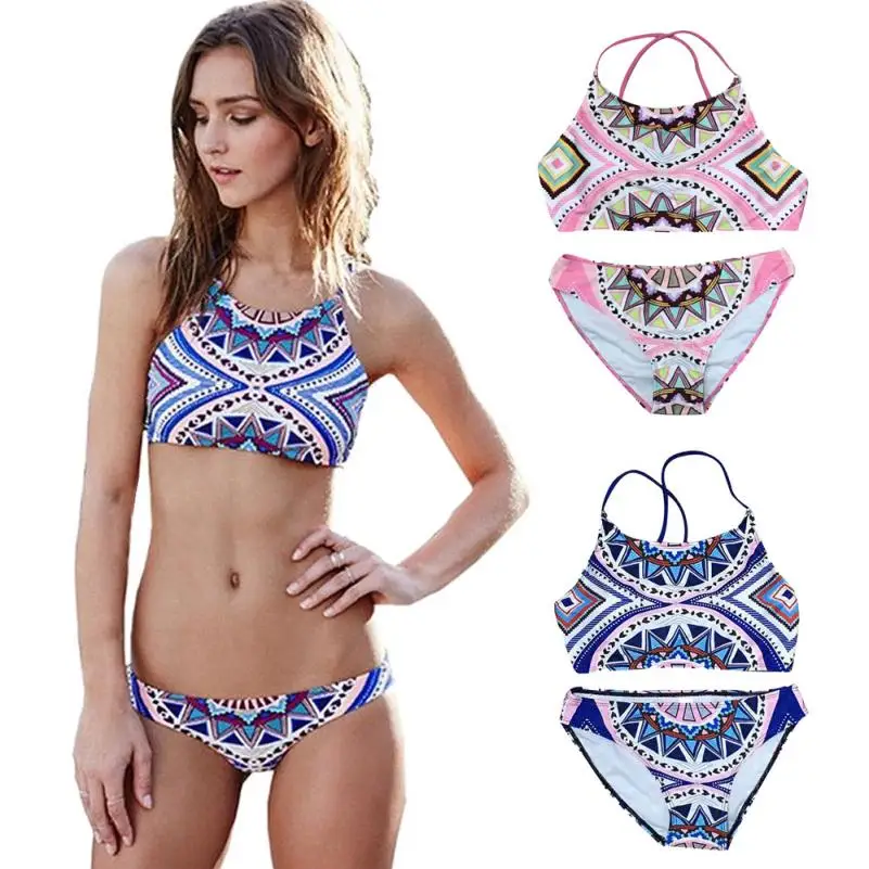LNGRY Women Plus Size 3pcs Bikini Set Swimsuit Push-Up Padded Print Bra Swimwear