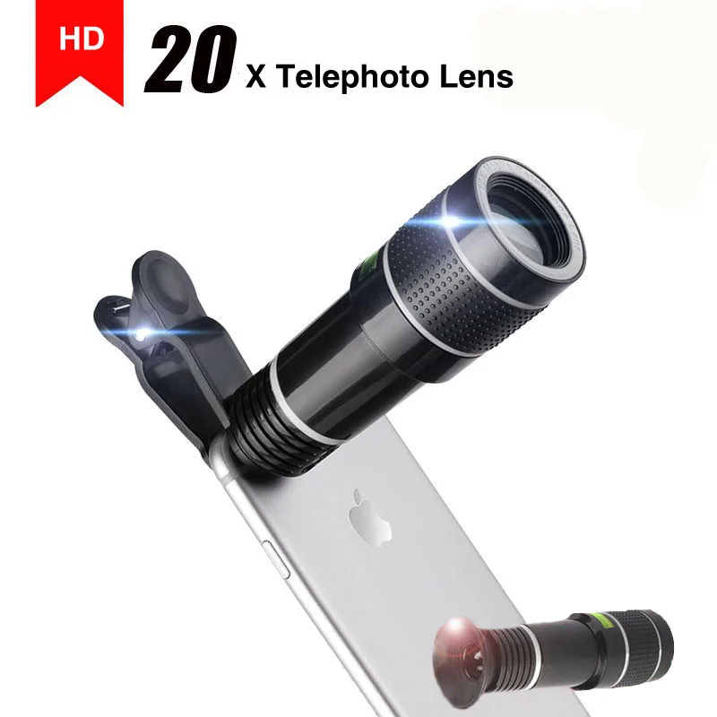

Universal 20X Zoom Elephoto Len Camera Lens Tripod Mobile Phone Lens for IPHONE LG G7 Samsung S9 Xiaomi Redmi Note 8 Pro HTC