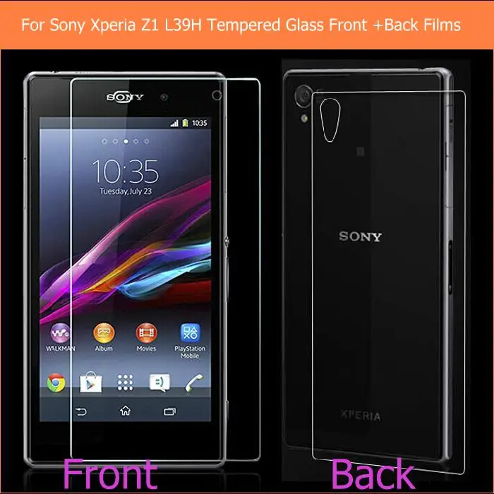 Retail front &amp back 0.33mm Tempered Glass Films For sony xperia z1 l39h c6902 c6903 c6906 5&quot Anti-shatter Screen Protector films |