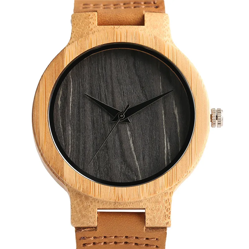 Casual Men Women Nature Wood Wristwatches Simple Bamboo Sliced Pattern Genuine Leather Strap Minimalist Wooden Watch Clock Gifts (4)