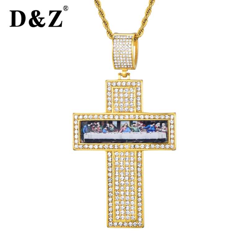 D& Z Христос Тайная вечеря Ожерелья Большой Bling Iced Out Полный Кристалл крест кулон ожерелье для мужчин хип хоп ювелирные изделия