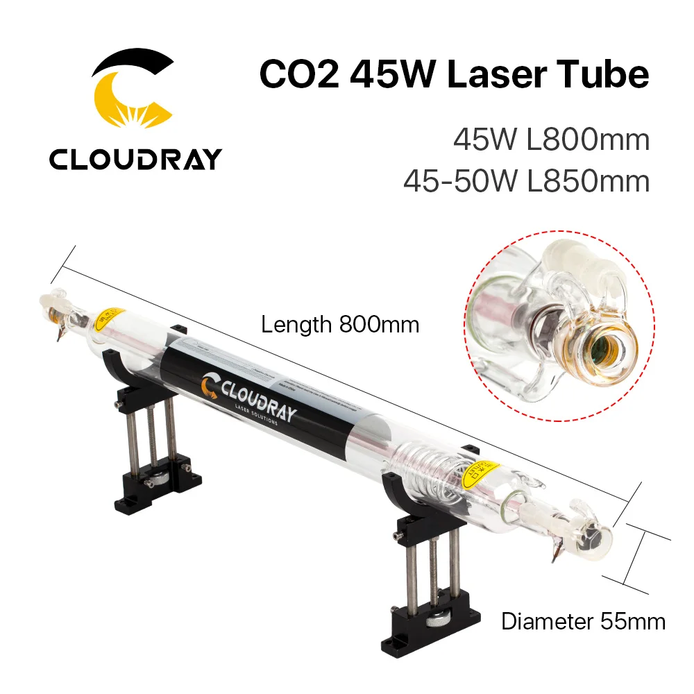 Najtaniej Cloudray Co2 szklana rurka lasera rury Dia.50mm 55mm 800MM 850MM 45 50W szkło lampa laserowa dla CO2 maszyna do laserowego cięcia i grawerowania