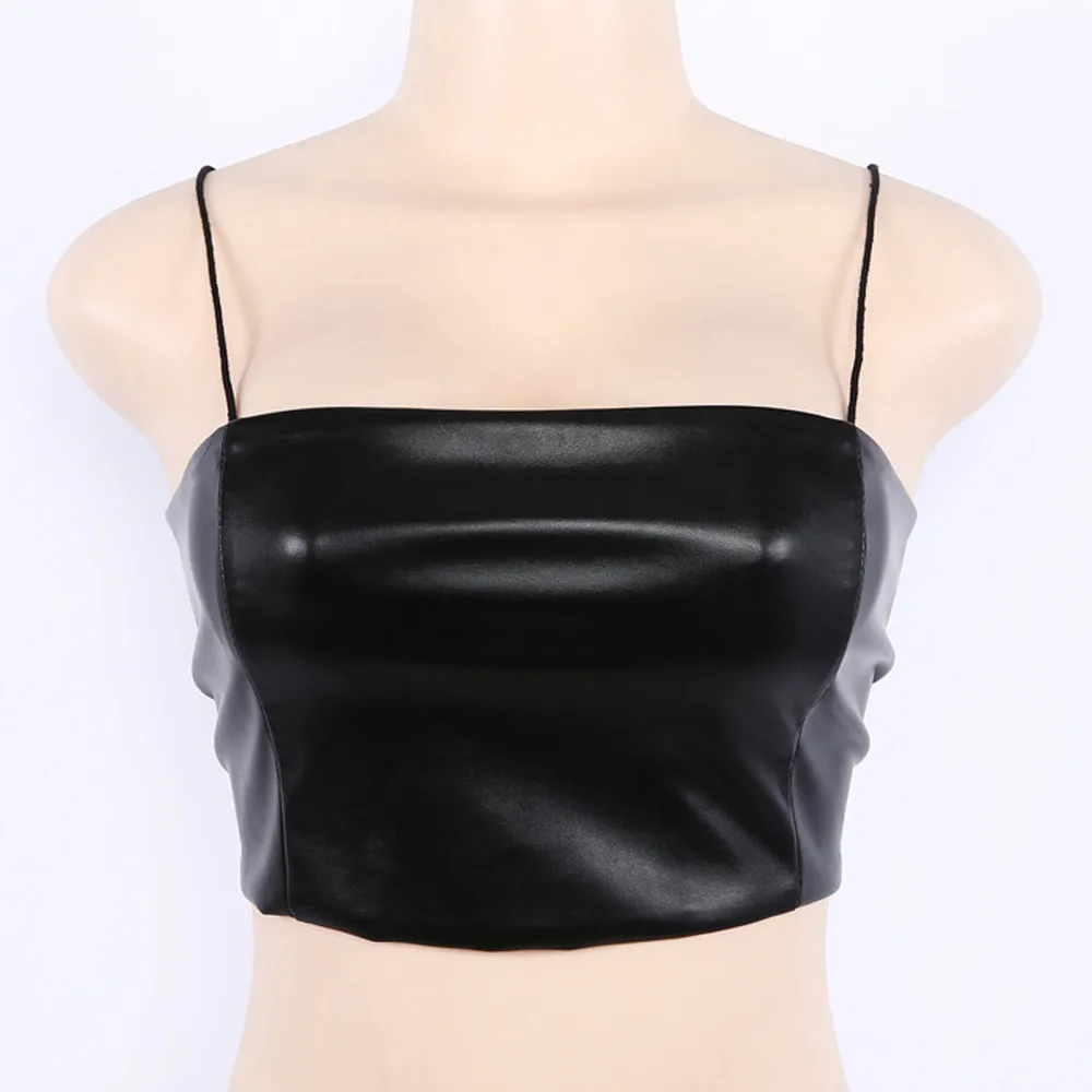 

Sexy Fashion Women Short Tank Tops Vest Leather Off Shoulder Halter Blouse Shirt Tank Top Underwear Lingerie Femme