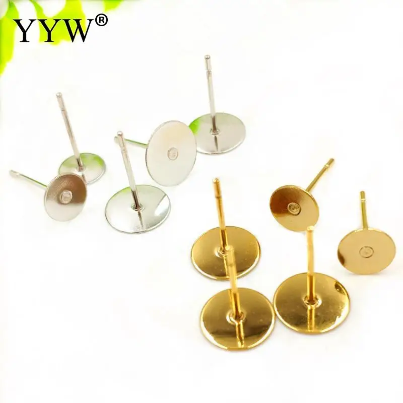 

50pcs Stainless Steel Blank Earring Stud Base Fit 3 4 5 6 8 10 12 14mm Cabochon Cameo Setting For Diy Jewelry Making Accessories